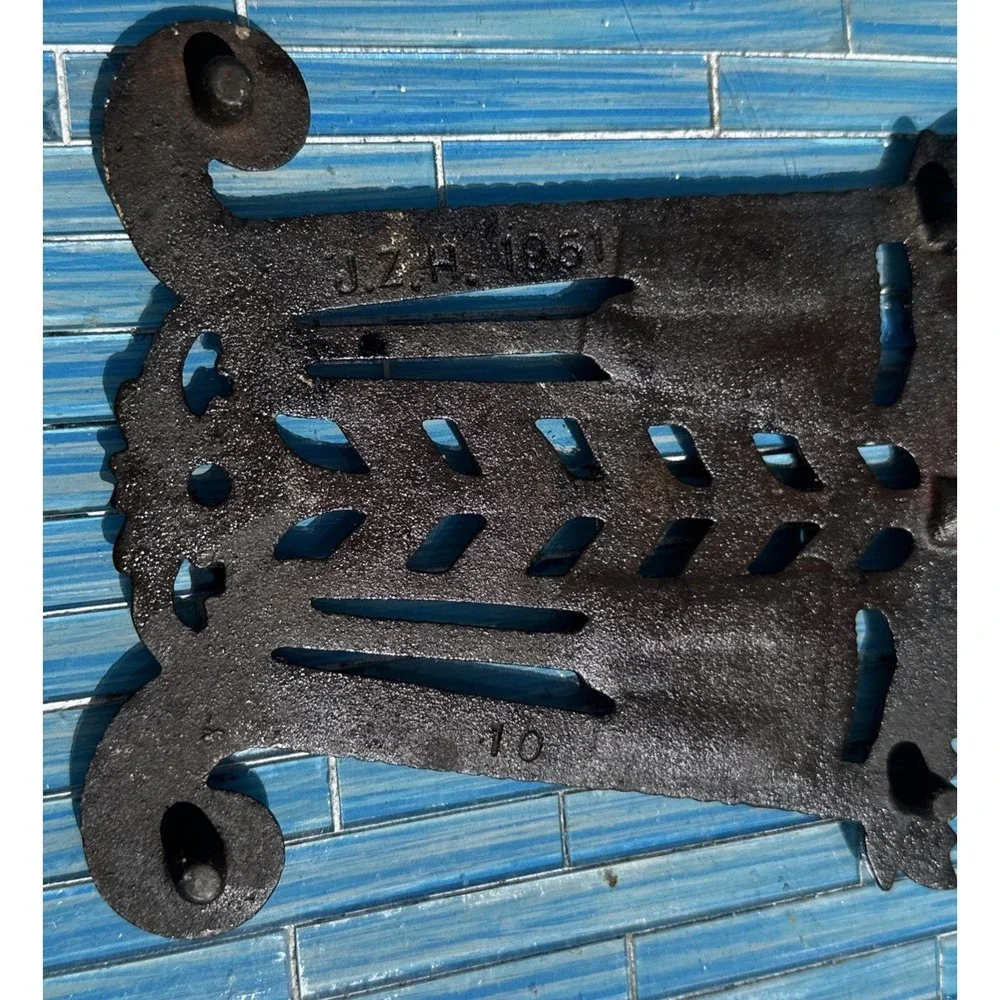 Vintage Black Cast Iron Kitchen Trivet JZH GRAIN & BROOM‎ Farmhouse 1951